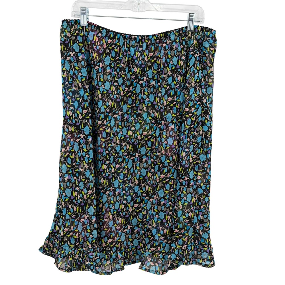 C.M. Shapes Reversible Skirt Womens SZ 2X Black Floral Butterfly Ruffle Plus